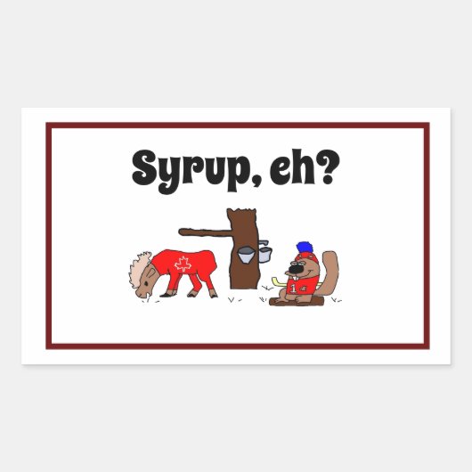 カナおもしろいダムースとメープルシロップ付きビーバー 長方形シール (正面)