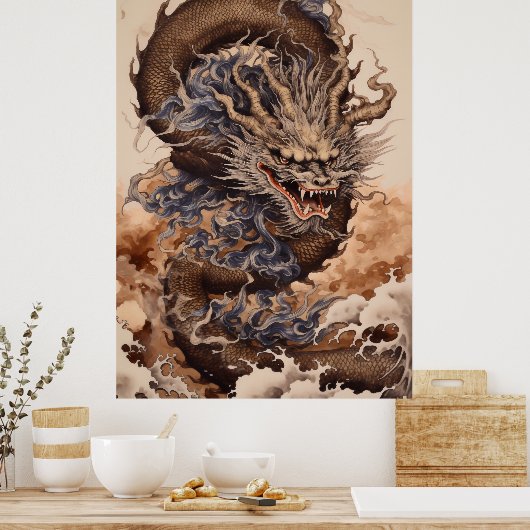 カナガ日本ので蛇の形をした竜 ポスター (キッチン)