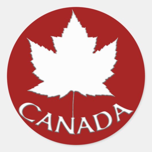 カナダおみやげステッカー赤カエデ葉ステッカー ラウンドシール (正面)