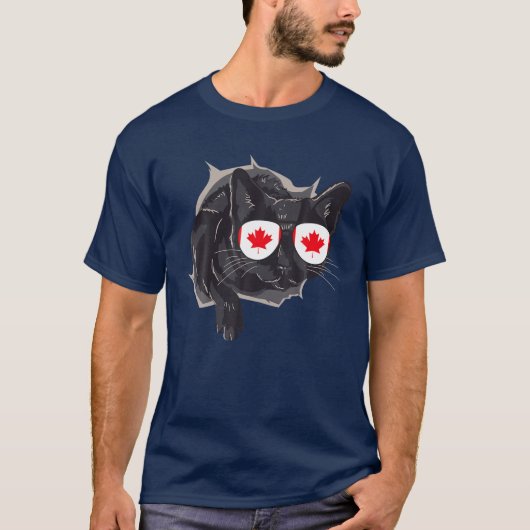 カナダおもしろい国旗Canadian Catサングラス Tシャツ (正面)