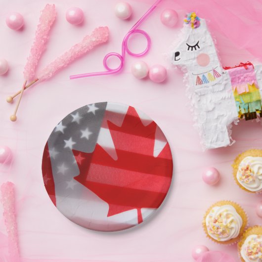 カナダおよびアメリカの旗 ペーパープレート (パーティー)