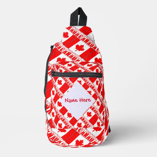 カナダおよびカナダ国旗のタイル表示の赤の個人用設定 スリングバッグ (正面)