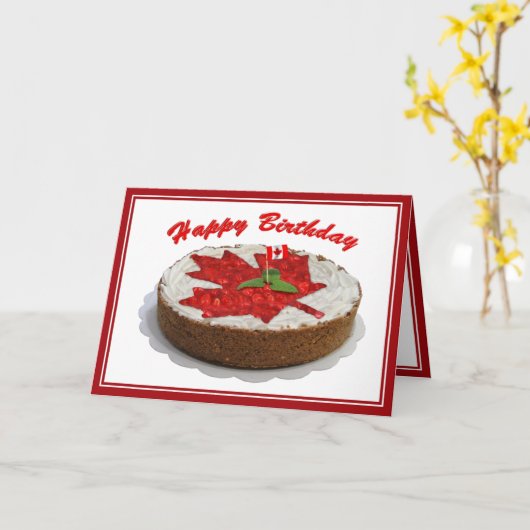カナダさくらんぼメープルリーフお誕生日ケーキ カード (黄色い花)