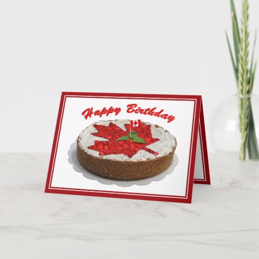 カナダさくらんぼメープルリーフお誕生日ケーキ カード (正面)