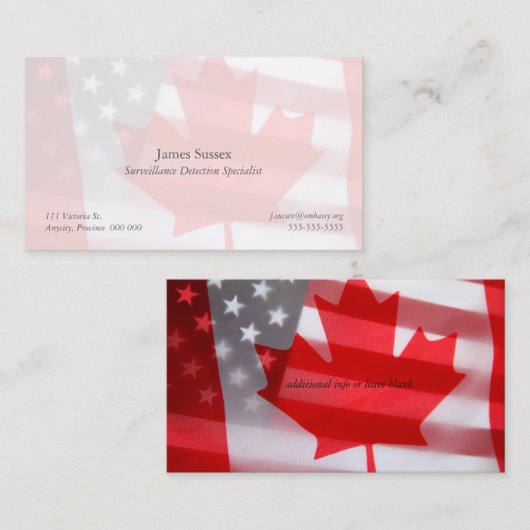 カナダとアメリカの旗が色あせる 名刺 (正面/裏面)