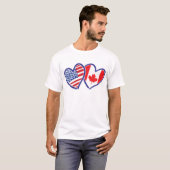 カナダとアメリカ国旗のハート Tシャツ (正面フル)