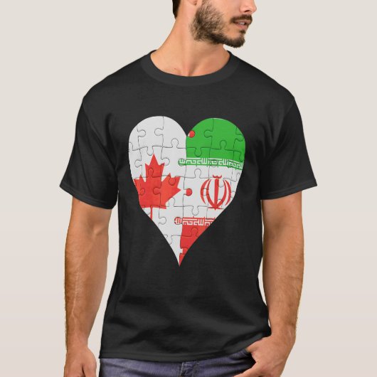 カナダとイランの国旗とハート Tシャツ (正面)