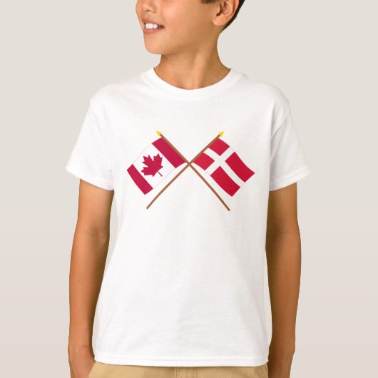 カナダとデンマークが国旗を交差 Tシャツ (正面)