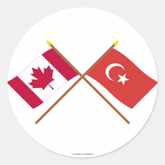 カナダとトルコが国旗を交差 ラウンドシール (正面)