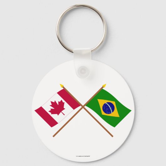 カナダとブラジルが国境を越えた国旗 キーホルダー (正面)