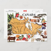 カナダと様々な代表製品の地図 ポストカード (正面/裏面)