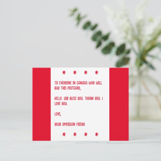 カナダに神の祝福を。愛を込めて、あなたのアメリカ人の友達より。 ポストカード (スタンド正面)