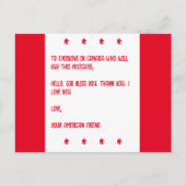 カナダに神の祝福を。愛を込めて、あなたのアメリカ人の友達より。 ポストカード (正面)