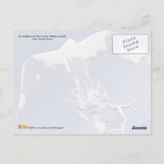 カナダのアルバータ州ルイーズ湖で氷の彫刻を行う ポストカード (裏面)