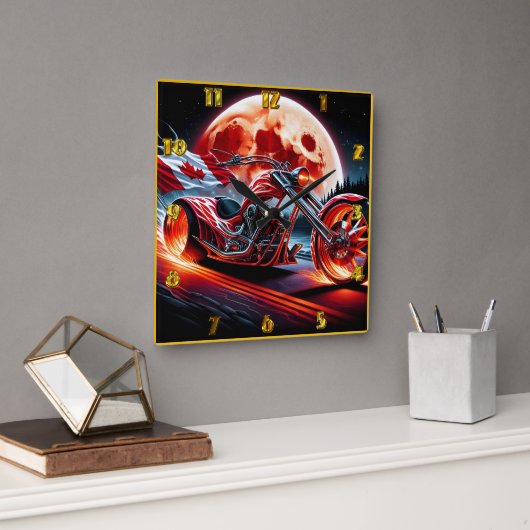 カナダのオートバイは月の下に乗白熱［赤熱］光を放つる スクエア壁時計 (オフィス)