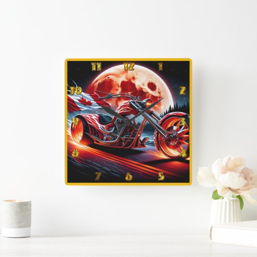 カナダのオートバイは月の下に乗白熱［赤熱］光を放つる スクエア壁時計 (ホーム)