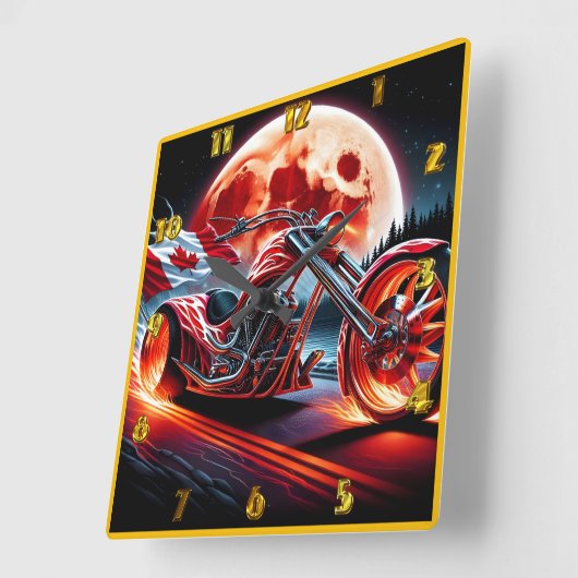 カナダのオートバイは月の下に乗白熱［赤熱］光を放つる スクエア壁時計 (傾斜)