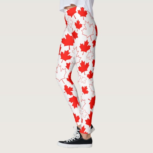 カナダのカエデの葉の赤く白い任意パターン レギンス (左)