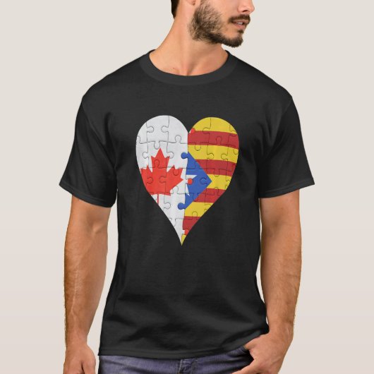 カナダのカタロニア旗ハート Tシャツ (正面)