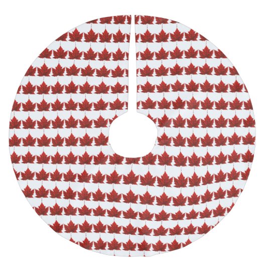 カナダのクリスマスツリーマット カナダのカエデの葉の装飾 ブラッシュドポリエステルツリースカート (正面)