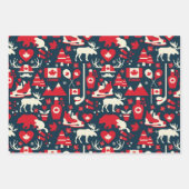 カナダのクリスマス冬のムースパターン ラッピングペーパーシート (正面)