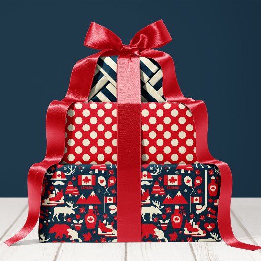 カナダのクリスマス冬のムースパターン ラッピングペーパーシート