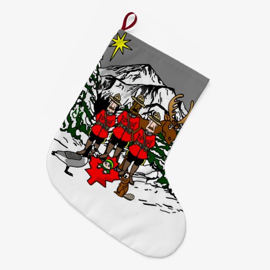 カナダのクリスマス出生シーン ラージクリスマスストッキング (正面 (吊り時))