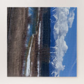 カナダのコロンビア川で雪に覆われた山々 ジグソーパズル (横)