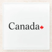 カナダのタイポグラフィと赤楓の葉の白 ガラスコースター (正面)