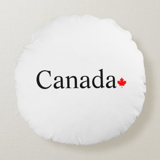 カナダのタイポグラフィと赤楓の葉の白 ラウンドクッション (正面)