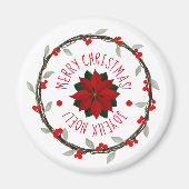 カナダのバイリンガルクリスマスポインセチアリース マグネット (正面)