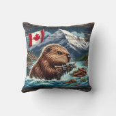 カナダのビーバーが山の近くで棒を集める クッション (裏面)