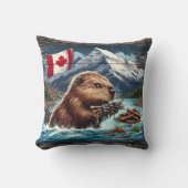 カナダのビーバーが山の近くで棒を集める クッション (正面)