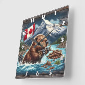 カナダのビーバーが山の近くで棒を集める スクエア壁時計 (傾斜)