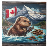 カナダのビーバーが山の近くで棒を集める タイル (正面)