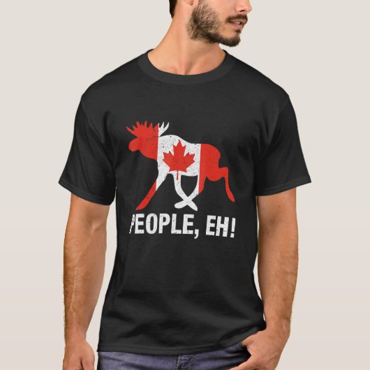 カナダのヘラジカ メープルリーフ 面白い カナダ Tシャツ (正面)