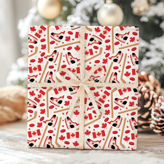 カナダのホッケーをテーマにした ラッピングペーパー