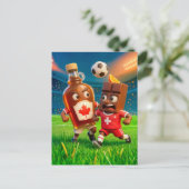 カナダのメープルシロップ対スイスチョコレートサッカー ポストカード (スタンド正面)