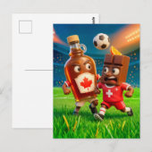 カナダのメープルシロップ対スイスチョコレートサッカー ポストカード (正面/裏面)