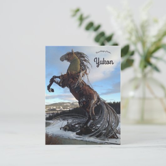 カナダのユーコン準州ホワイトホースの白馬 ポストカード (スタンド正面)