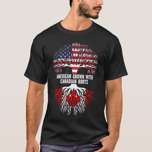 カナダのルーツを持つアメリカ合衆国国旗 Tシャツ (正面)