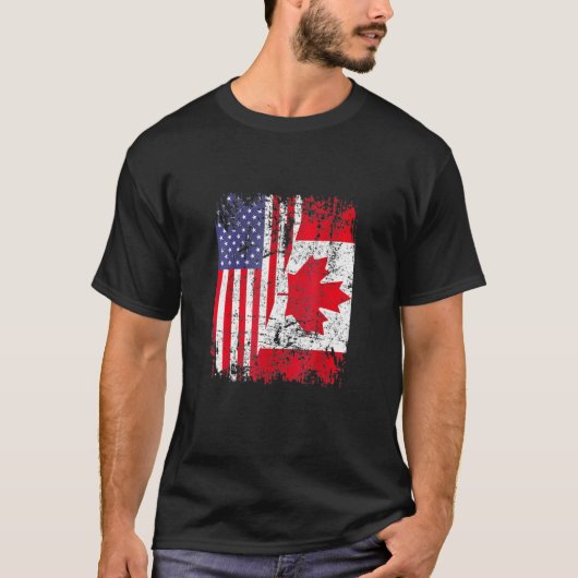カナダのルーツを持つアメリカ国旗 カナダ Tシャツ (正面)