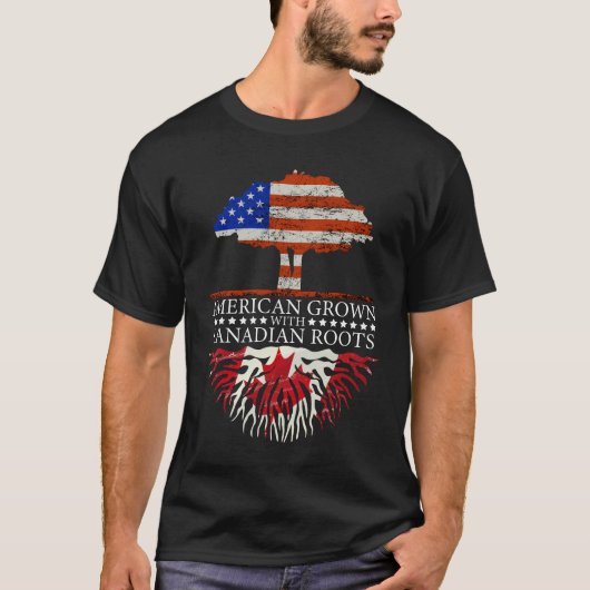 カナダのルーツアメリカングロウンツリー州旗USAカナダ Tシャツ (正面)