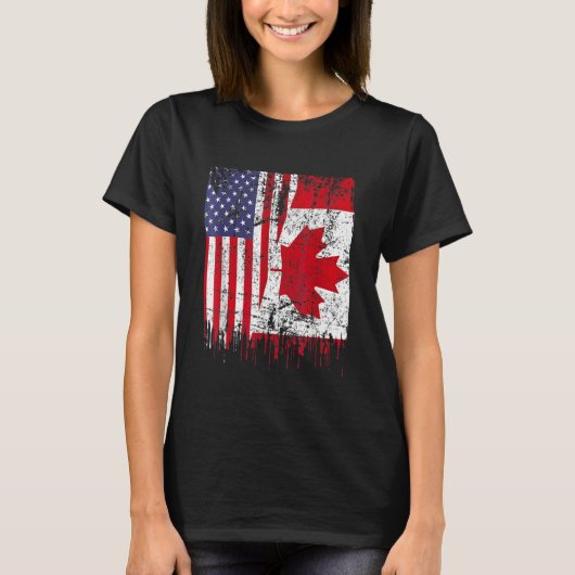 カナダのルーツハーフアメリカ国旗カナダの日旗 Tシャツ (正面)