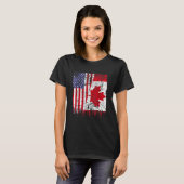 カナダのルーツハーフアメリカ国旗カナダの日旗 Tシャツ (正面フル)