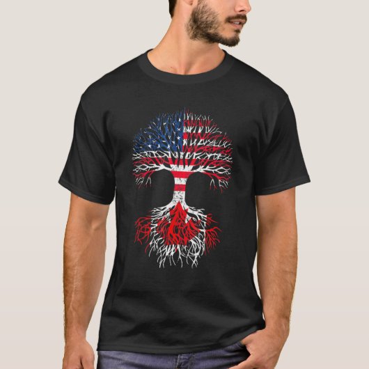 カナダのルーツ アメリカで育った カナダの旗 男女兼用 Tシャツ (正面)