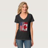 カナダのルーツ ハーフアメリカ国旗 カナダデー旗 Tシャツ (正面フル)