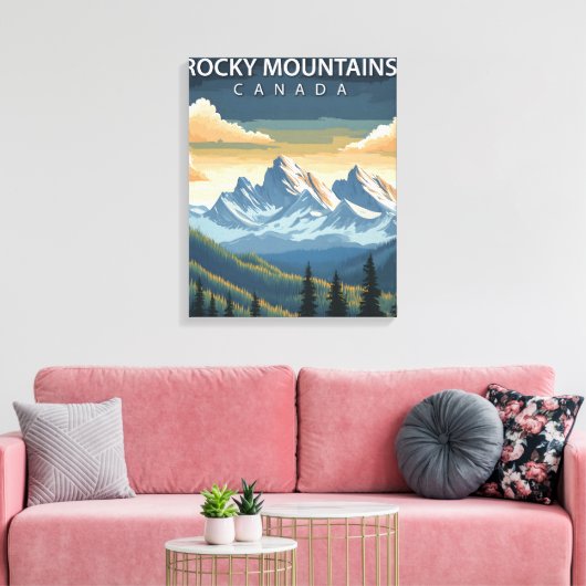 カナダの伝統的な旅行ポスター「ロッキー山脈」 キャンバスプリント (インサイチュ (リビング))