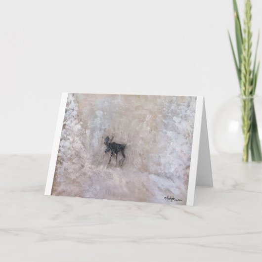 カナダの冬、北アルバータの雪のアメリカヘラジカ、 カード (正面)