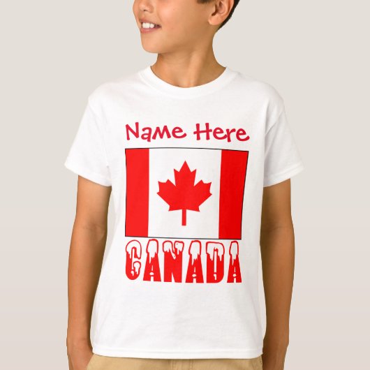 カナダの国旗をあしらったオーダーメイドの男の子用 Tシャツ (正面)